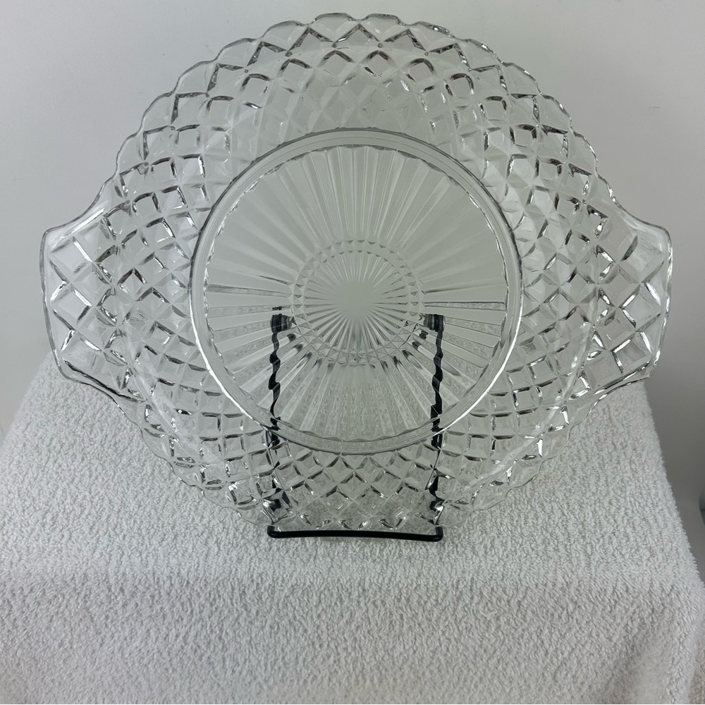 VTG Anchor Hocking WATERFORD Crystal Waffle Handled Cake Plate
